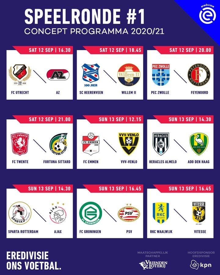 The Eredivisie fixtures