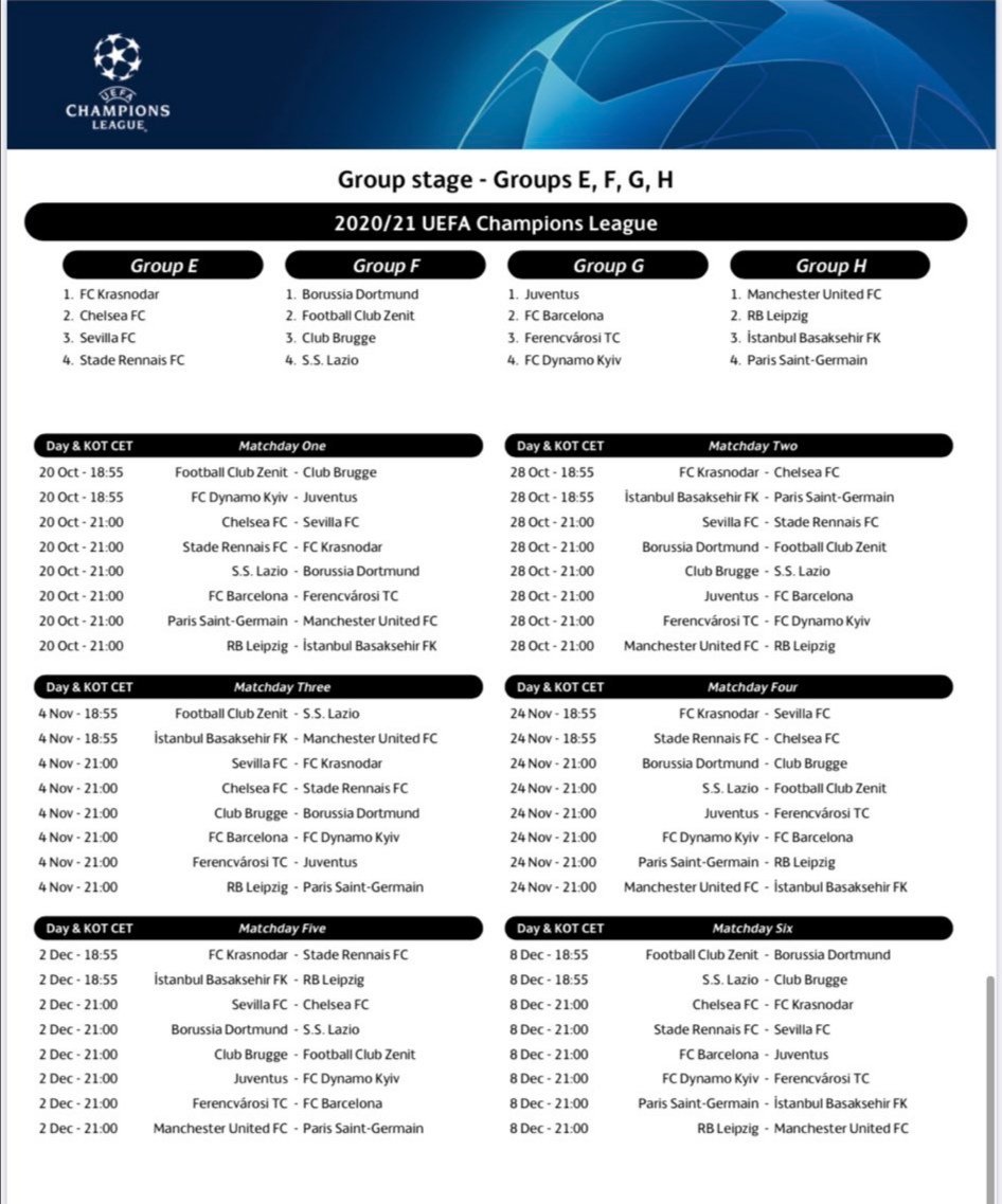 Обнародован календарь группового этапа Лиги Чемпионов УЕФА ...