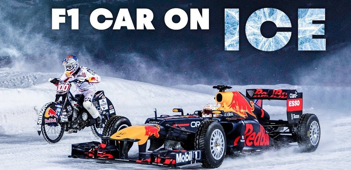 Крутейший ролик от «Ред Булл»: Макс Ферстаппен гоняет по ледяной трассе на болиде Формулы-1. Видео