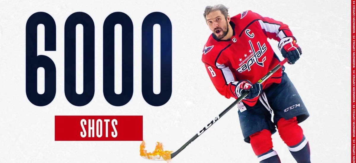 Александр Овечкин повторил бомбардирский рекорд Уэйна Гретцки и вторым в истории НХЛ достиг рубежа в 6000 бросков