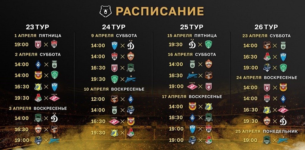 Представлен календарь РПЛ на концовку сезона-2021/22: расписание матчей с  23-го по 30-й туры | bukmekerov.net