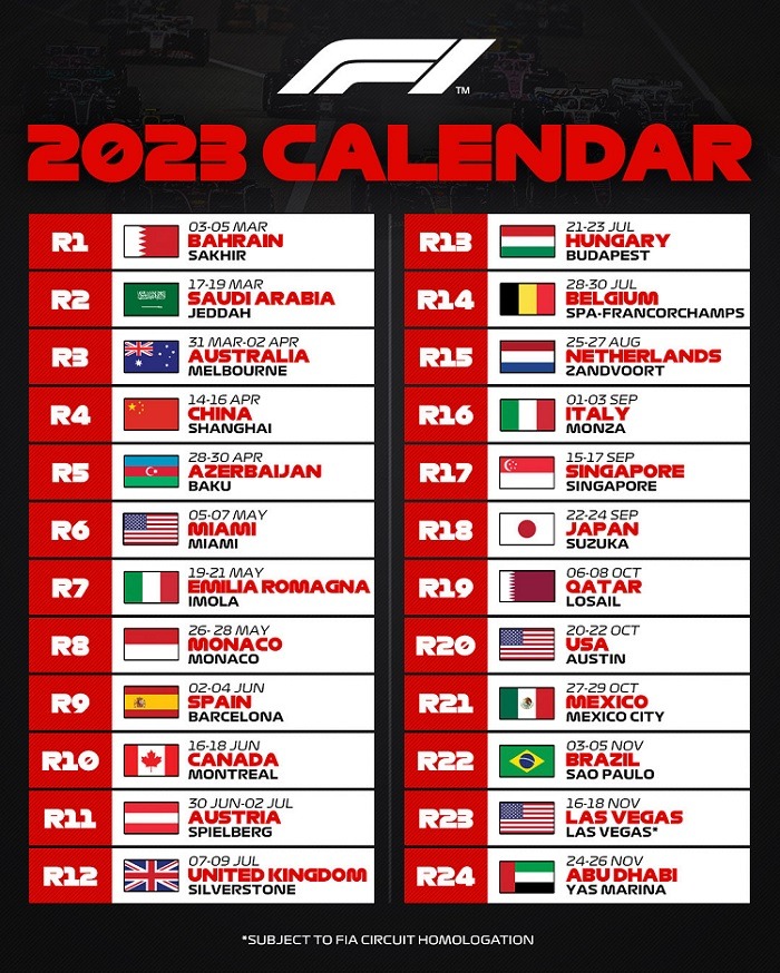 Формула-1 опубликовала календарь гонок на сезон-2023: запланированы  рекордные 24 этапа | bukmekerov.net