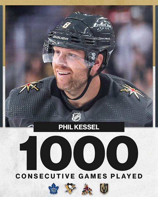 Phil Kessel 1000 cons games