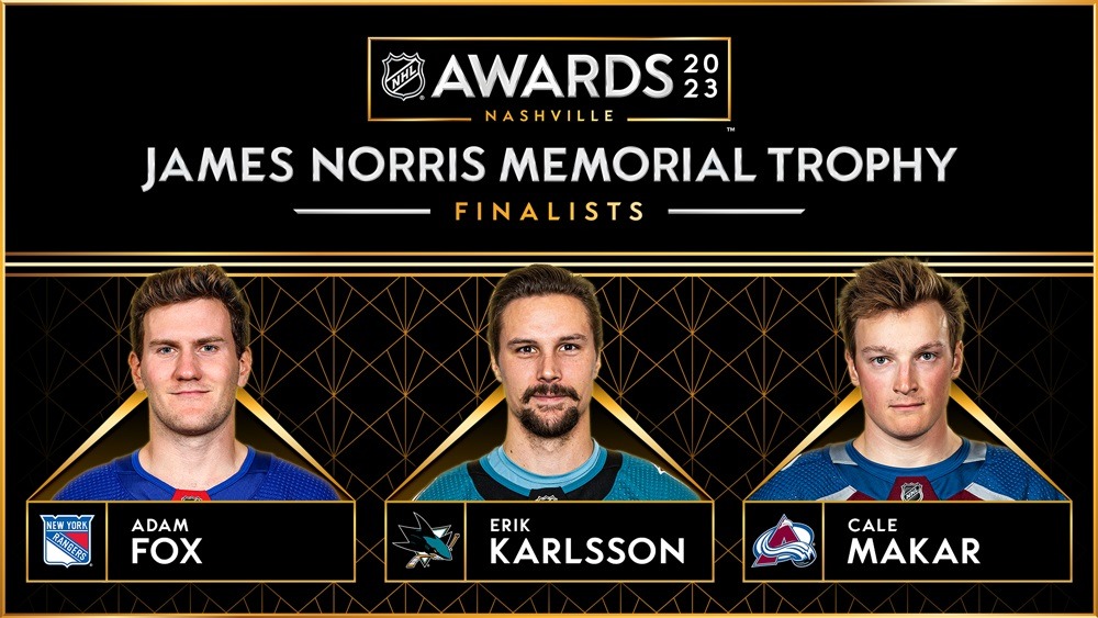 Представлена тройка претендентов на Джеймс Норрис Трофи по итогам регулярного сезона НХЛ 2022/23