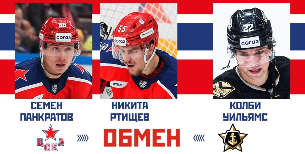 Хоккейные клубы ЦСКА и «Адмирал» обменялись игроками