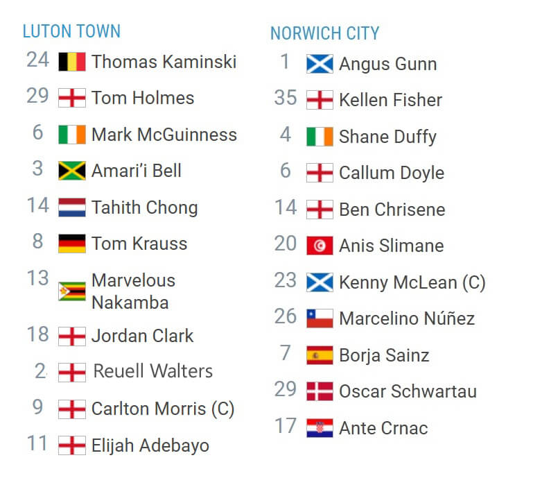 Luton Town Norwich City expected lineups 01 01 2025