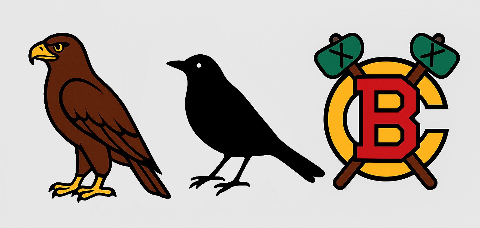 Prozvishha hokkejnogo kluba CHikago Blekhoks YAstreby Hawks Drozdy angl. Blackbirds Bi hoks angl. B Hawks