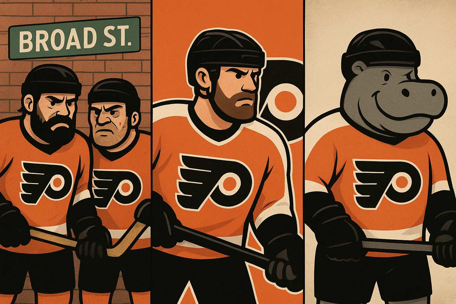 Prozvishha hokkejnogo kluba Filadelfiya Flajerz Bandity huligany s Brod strit Broad Street Bullies Lyotchiki Flyers Begemoty