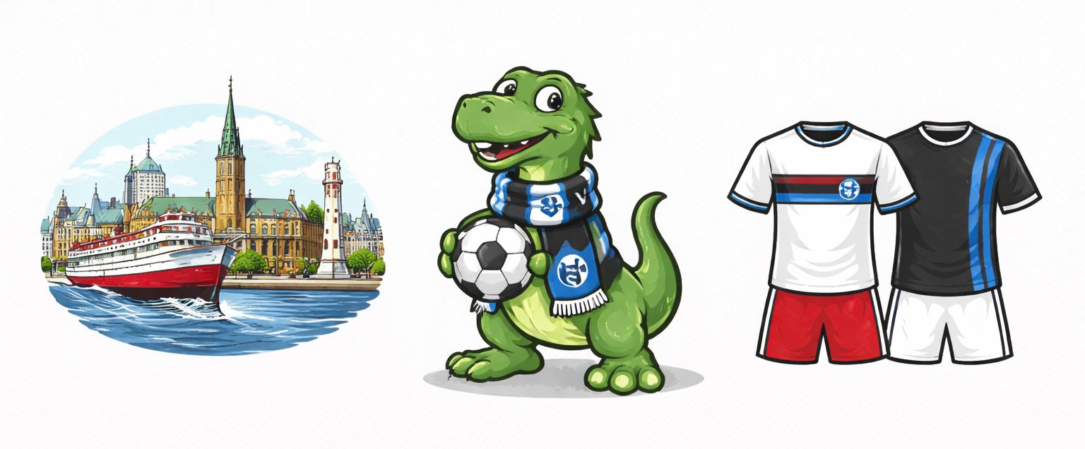 prozvishha nemetskogo futbolnogo kluba Gamburg Gorozhane nem. St dter Dinozavry nem. Dinosaurier CHyorno belo sinie nem. Schwarz wei blau